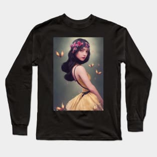 Beautiful girl with butterflies Long Sleeve T-Shirt